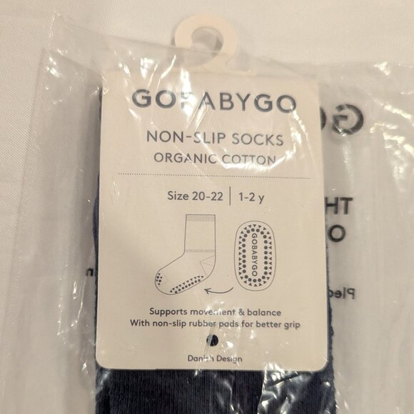 NWT GoBabyGo Non-Slip Rubber Grip Tall Socks (Navy, Organic Cotton Terry) - Picture 5 of 9